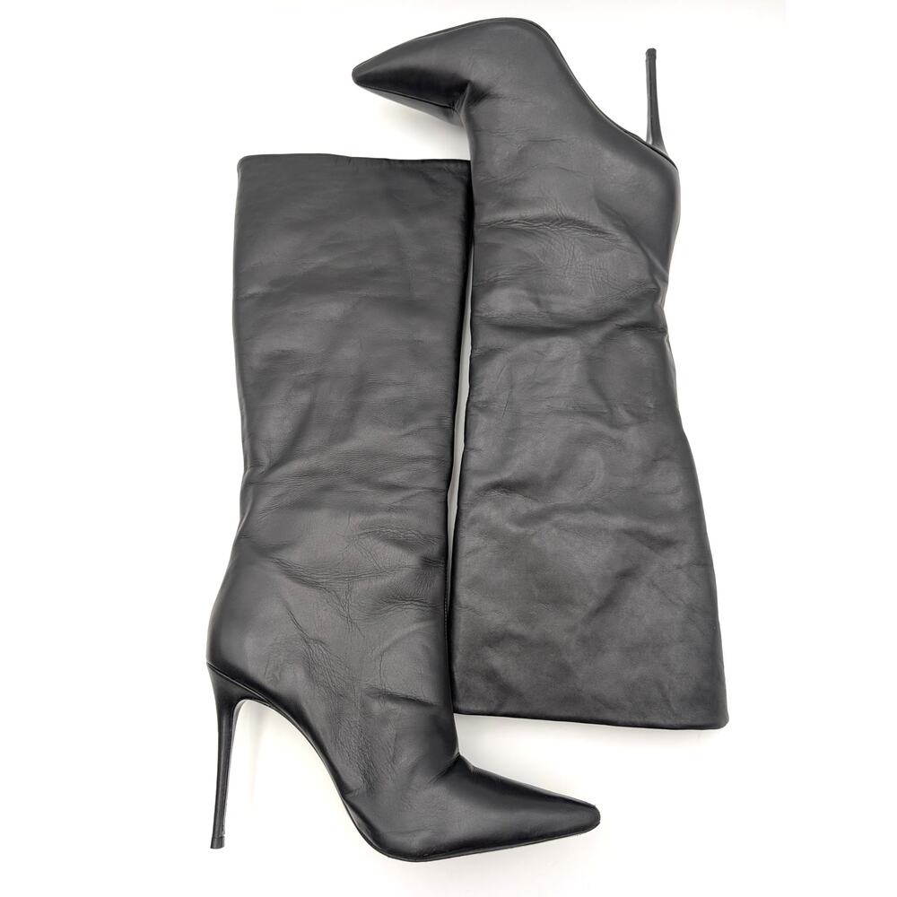 Black Suede Studio Kath 80 Knee High Boots Women's Black Leather Size US7.5 EU38 - Picture 9 of 13